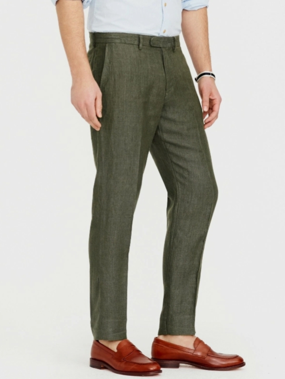 Men's J. Crew Bowery W34/L29 Slim Pants Irish Linen Olive Green - Picture 7 of 11